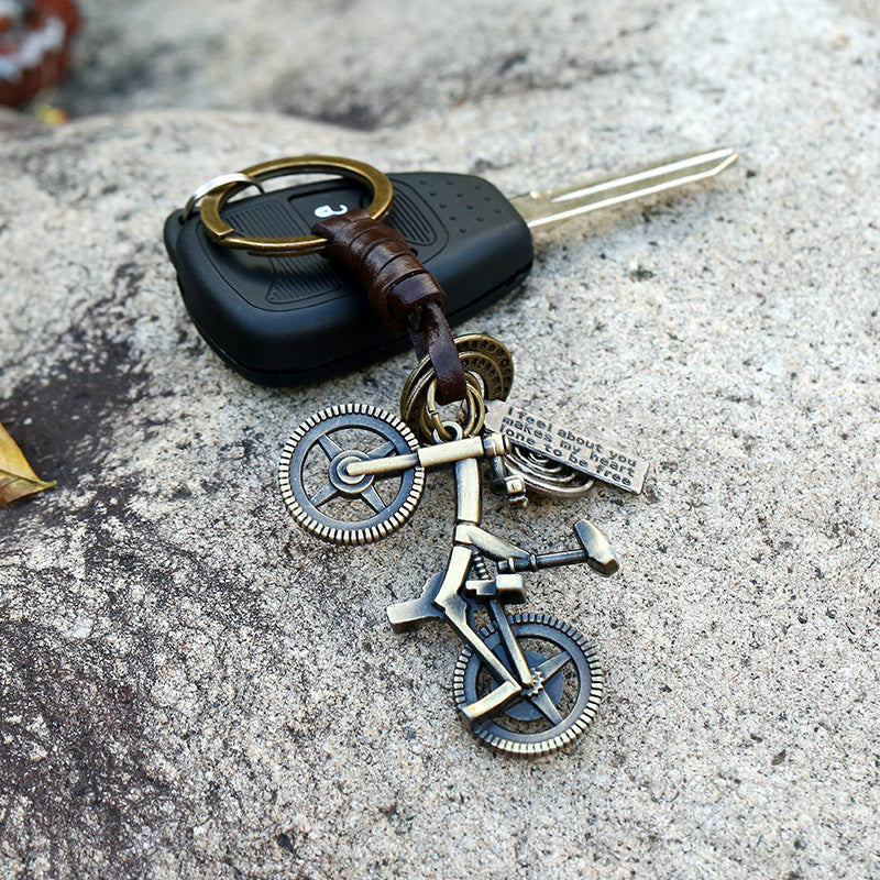 Wholesale Vintage Woven Cowhide Bicycle Leather Keychain